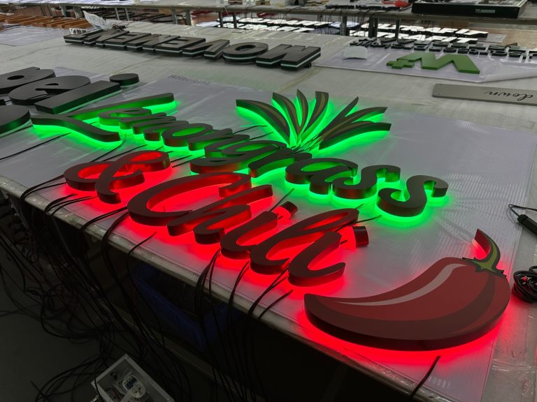 Brushed metal logo for office wall